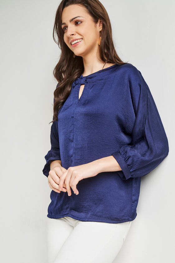 Navy Blue Round Neck Straight Top, Navy Blue, image 1